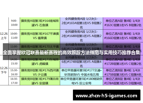 全面掌握欧冠联赛最新赛程的高效跟踪方法指南与实用技巧推荐合集